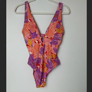 Roxy Bell Bottom Blooms Plunge One Piece Swimsuit - Size M